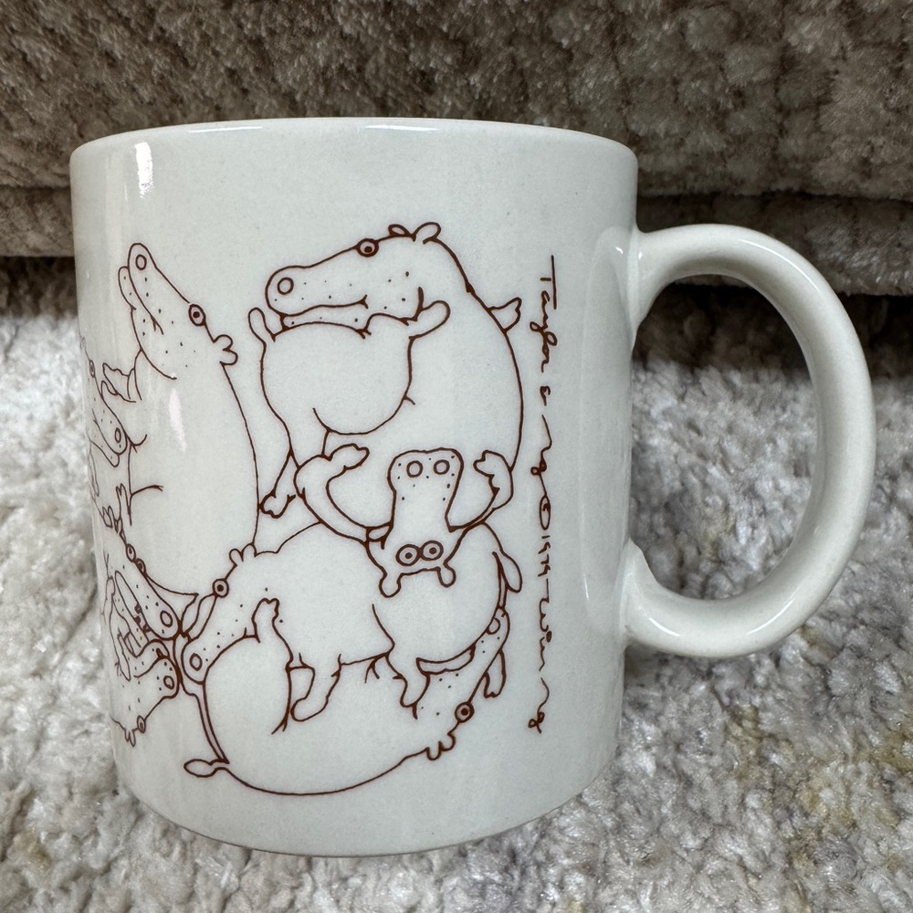 Vintage Taylor and Ng Tan and Brown Mug Featuring NAUGHTY HIPPOS/HIPPO orgy
